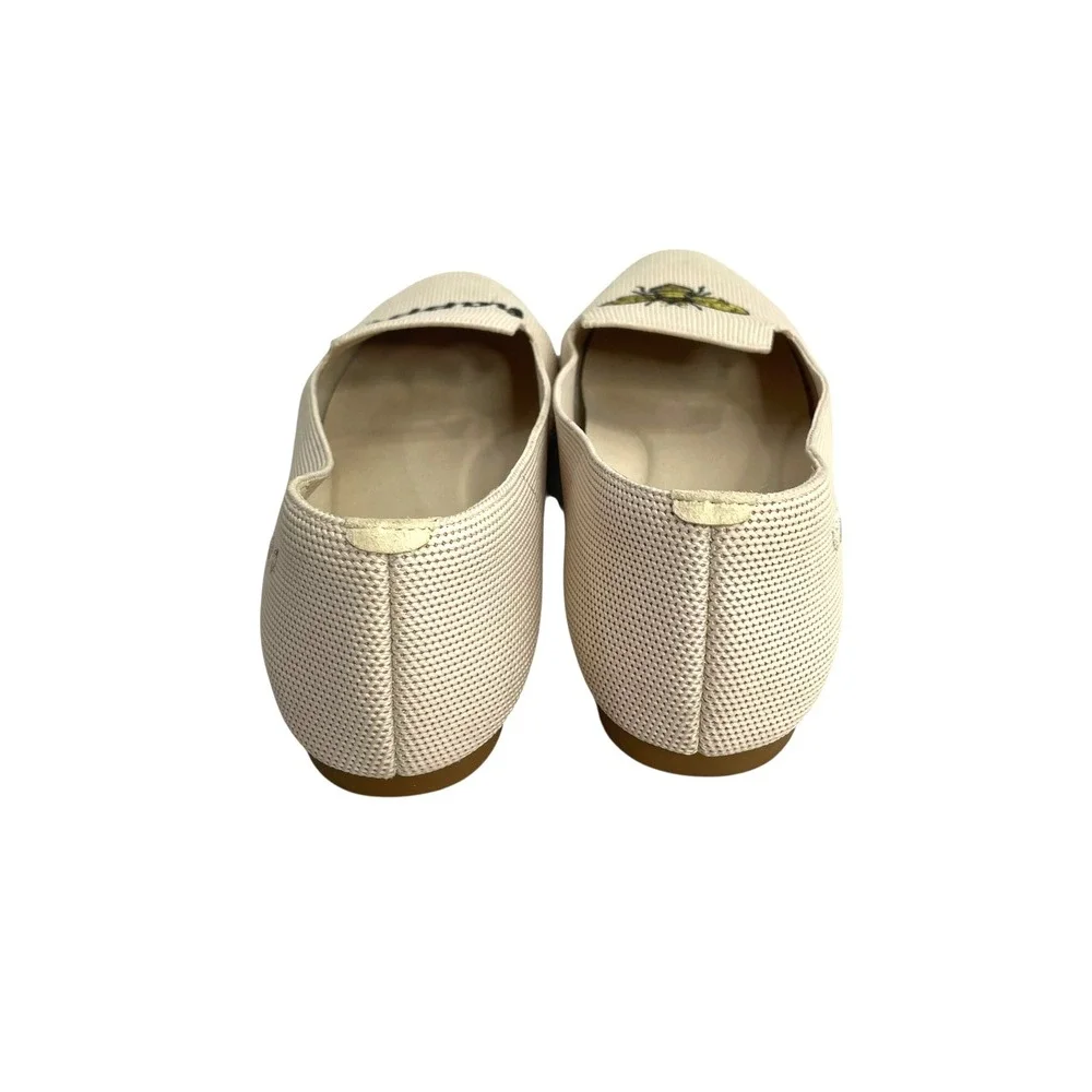 Vivaia Round-Toe Bee Happy Embroidered Loafers flats‎ Size 9 cream ivory